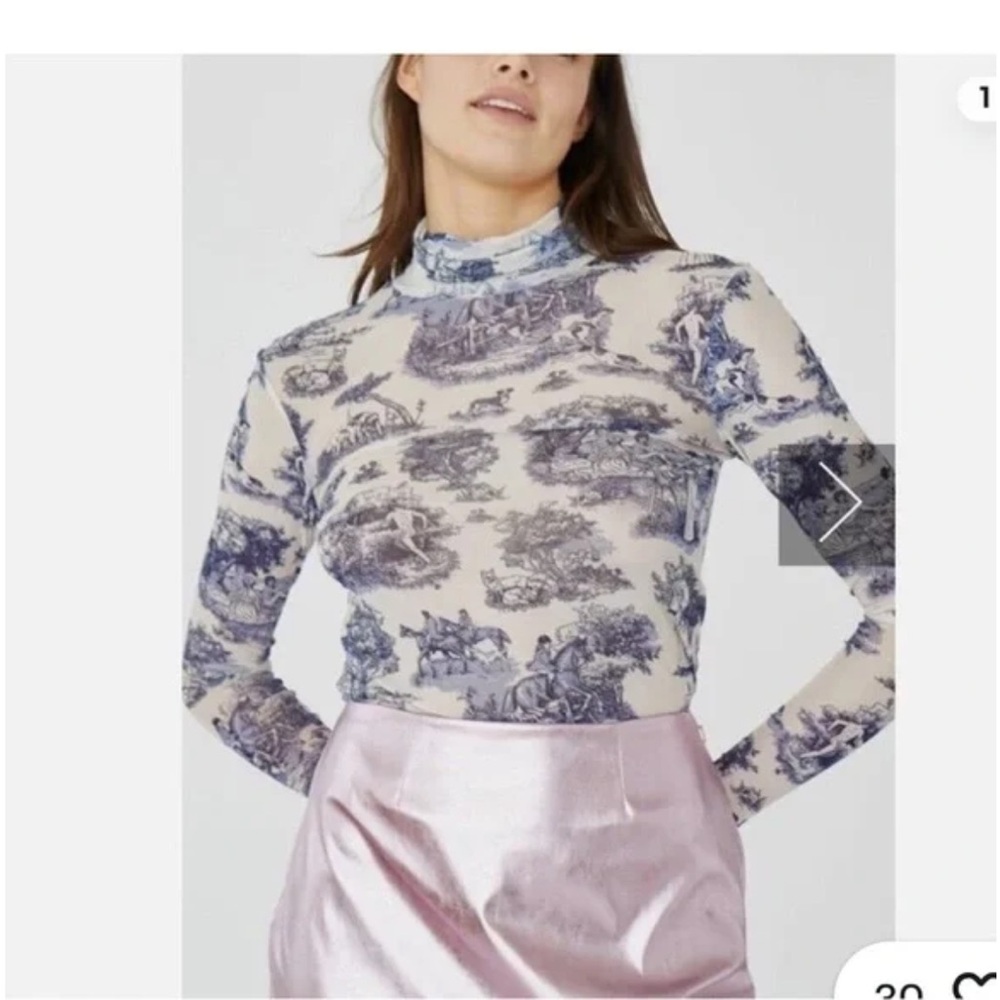 Rachel Antonoff Lillian Mesh Turtleneck in Toile Manhunt, S